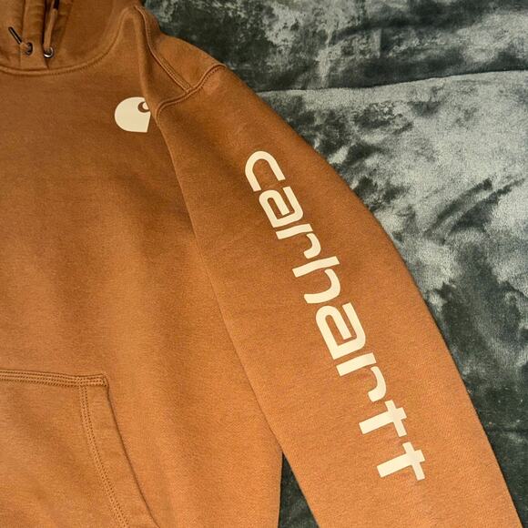 Carhartt Hoodie Women's 1X Brown Relaxed Fit Midweight Logo Sleeve Graphic - Picture 1 of 8